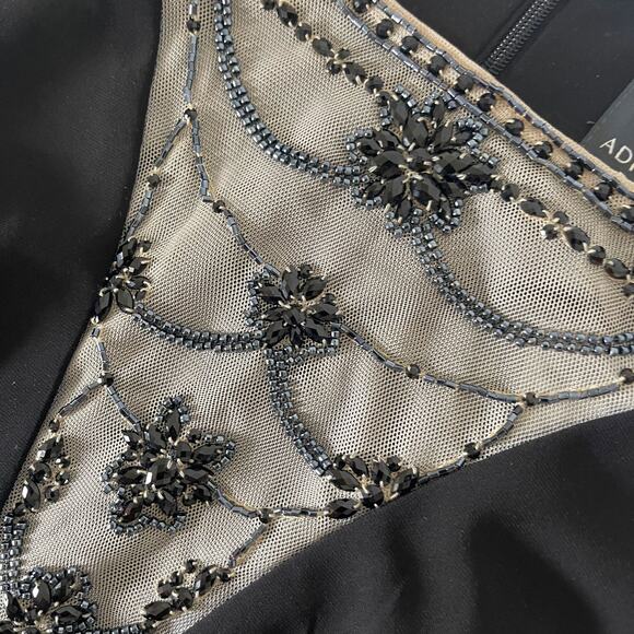 ADRIANNA PAPELL NWOT Beaded Mesh Neckline Maxi Dress in Black Size 6 - Picture 7 of 9